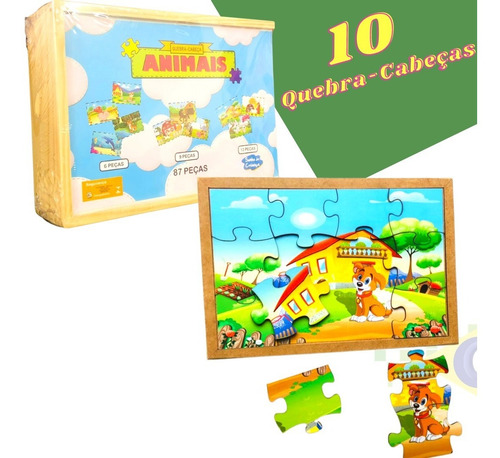 Kit 10 Jogos Quebra Cabeça Infantil Animais Educativo Mdf